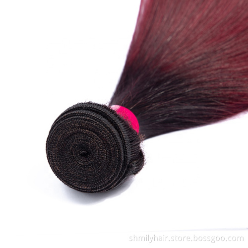 Shmily Ombre Two Tone 1b99j# Straight Human Hair Extensions, Virgin Brazilian Hair Bundles, 10-24 inches For Black Women